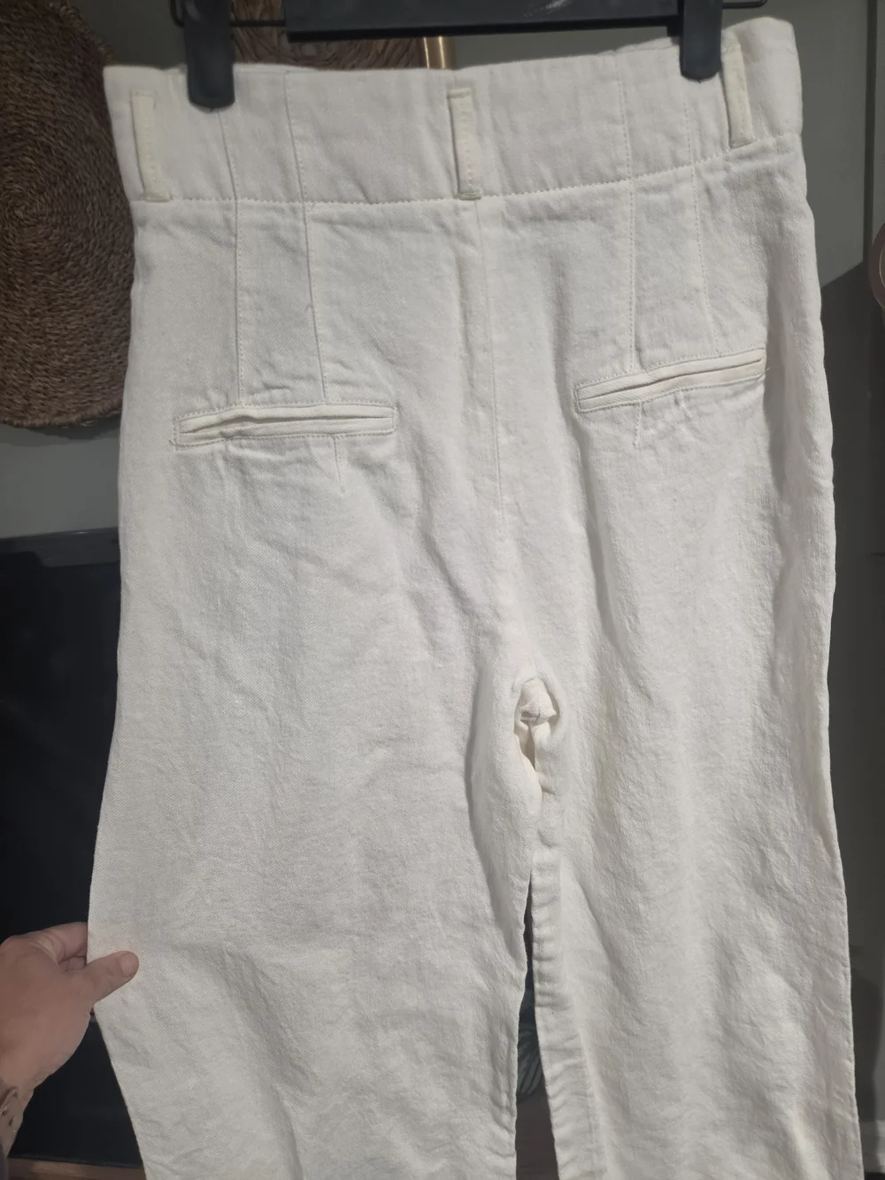 Zara Ivory Linen Blend High Rise Wide Leg Trousers Size Small
